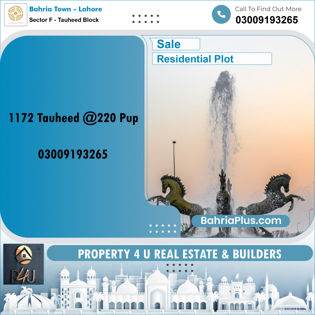 1 Kanal Residential Plot for Sale in Sector F - Tauheed Block -  Bahria Town, Lahore - (BP-299936)