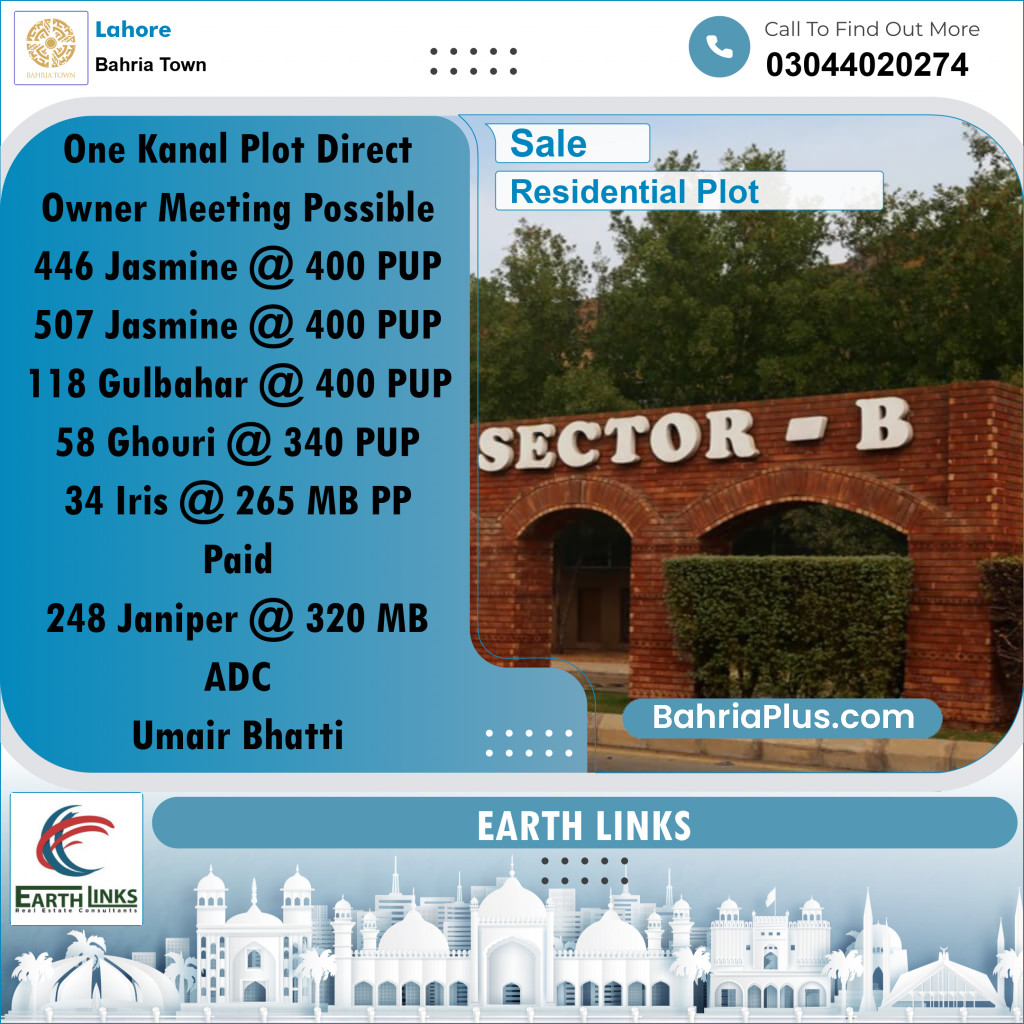 1 Kanal Residential Plot for Sale in Bahria Town, Lahore - (BP-299941)