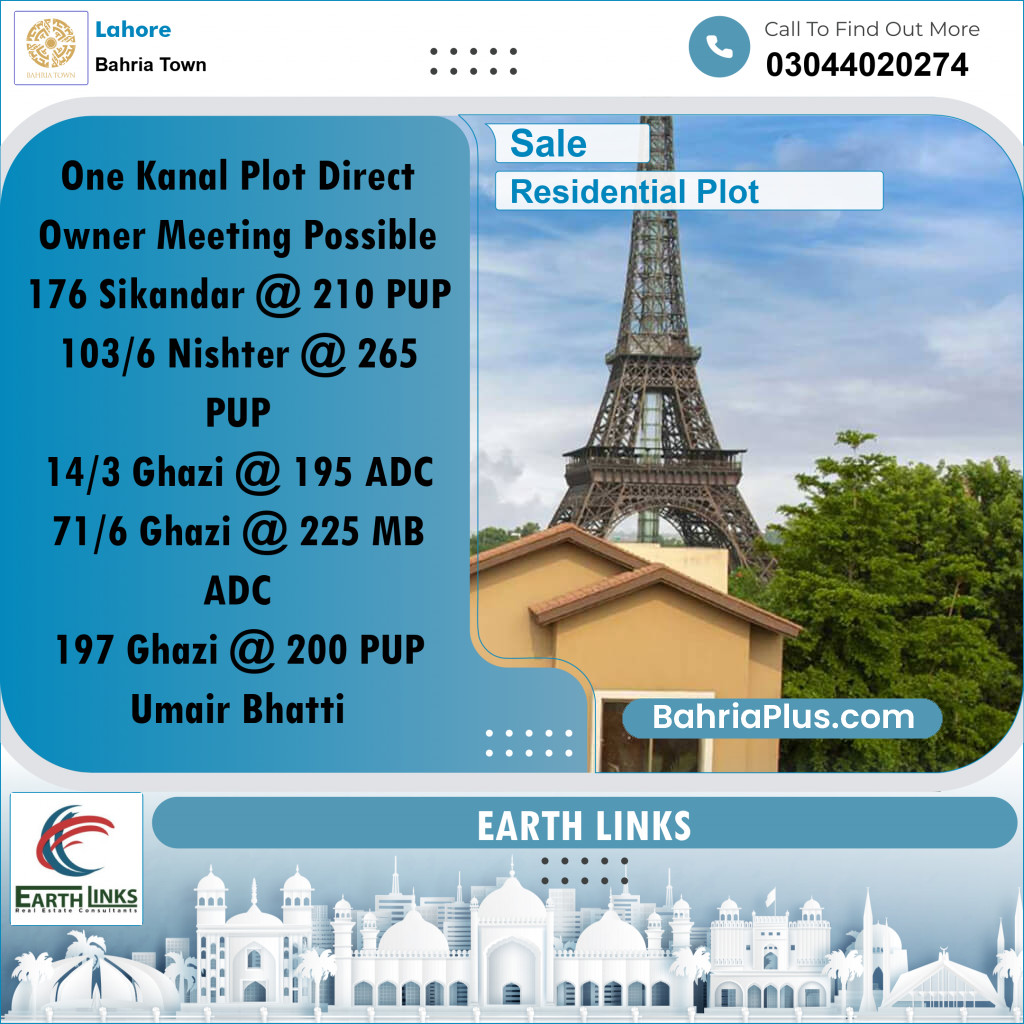1 Kanal Residential Plot for Sale in Bahria Town, Lahore - (BP-299945)