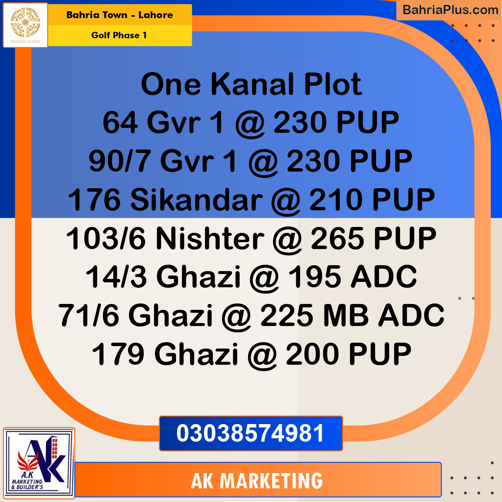 1 Kanal Residential Plot for Sale in Golf Phase 1 -  Bahria Town, Lahore - (BP-299949)