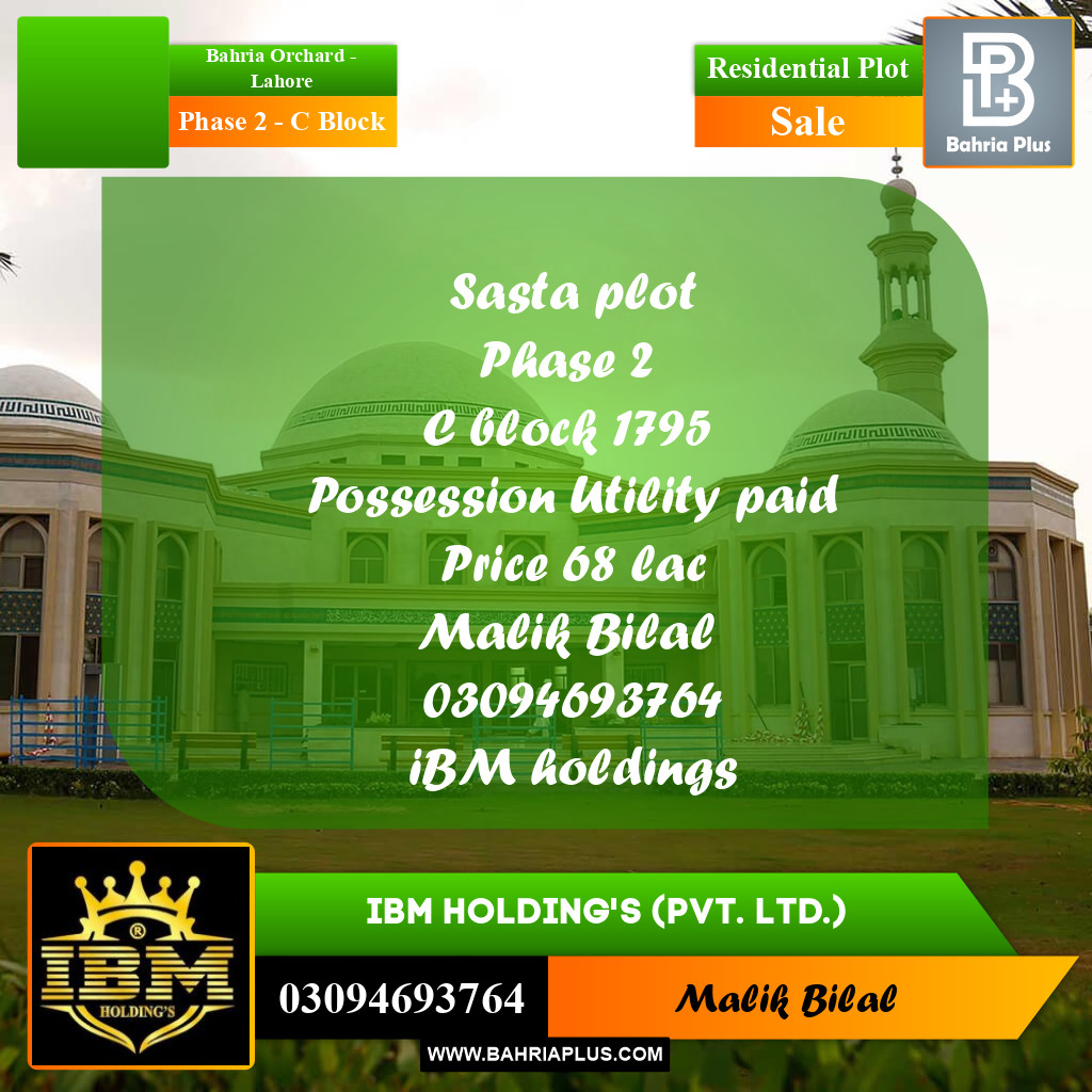 5 Marla Residential Plot for Sale in Phase 2 - C Block -  Bahria Orchard, Lahore - (BP-299960)