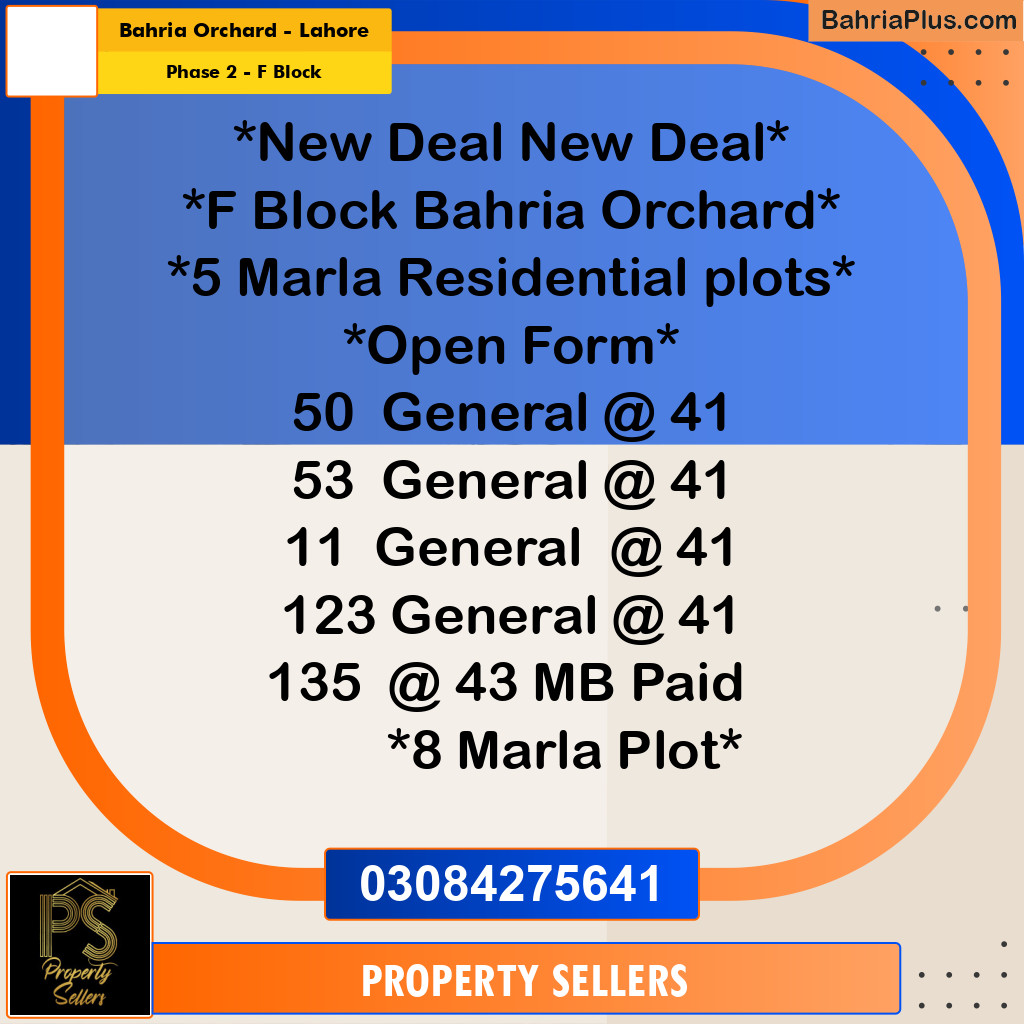 5 Marla Residential Plot for Sale in Phase 2 - F Block -  Bahria Orchard, Lahore - (BP-299970)