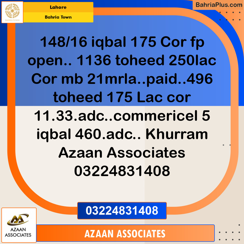 Residential Plot for Sale in Bahria Town, Lahore - (BP-299971)