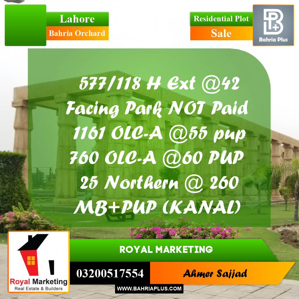 Residential Plot for Sale in Bahria Orchard, Lahore - (BP-299979)