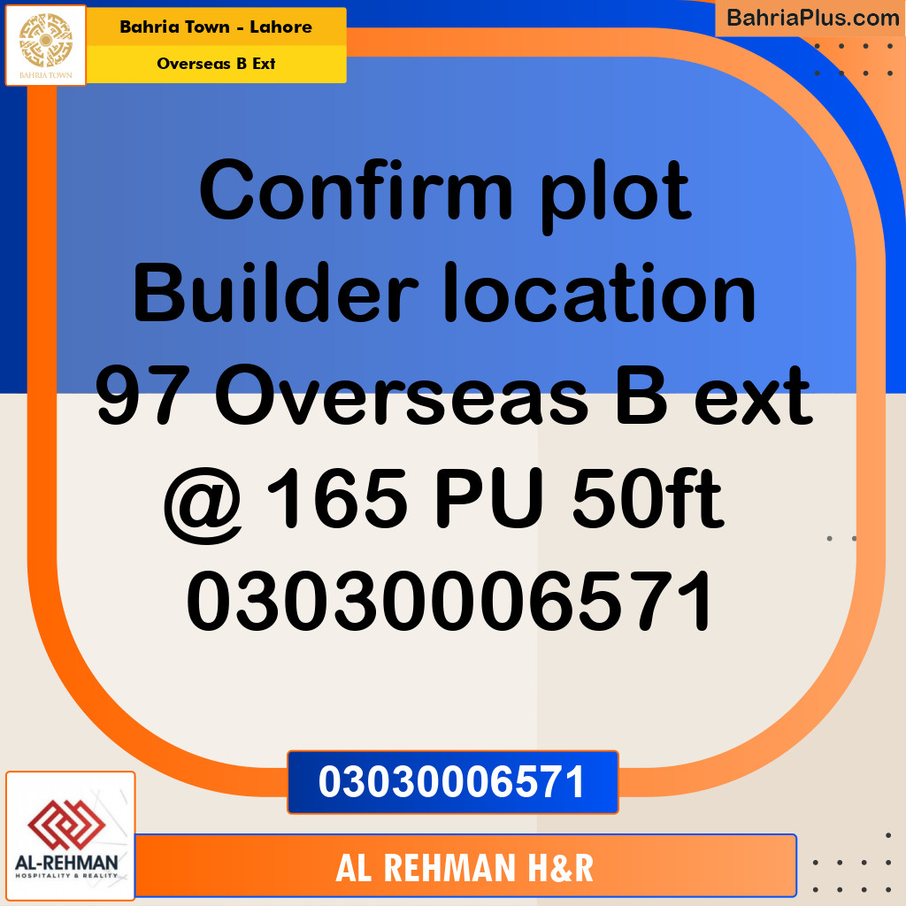 10 Marla Residential Plot for Sale in Overseas B Ext -  Bahria Town, Lahore - (BP-299990)