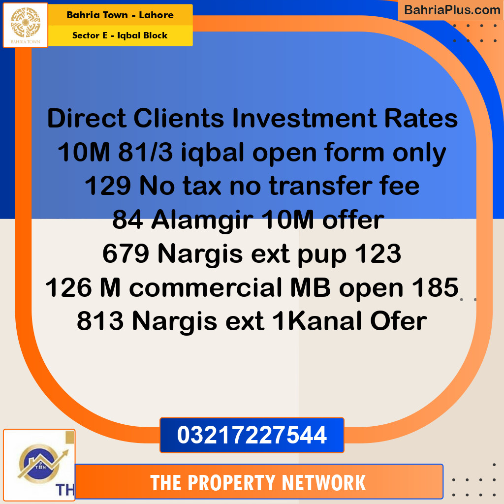 10 Marla Residential Plot for Sale in Sector E - Iqbal Block -  Bahria Town, Lahore - (BP-299997)