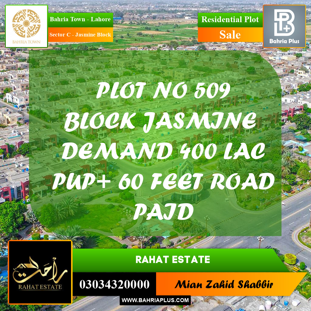 1 Kanal Residential Plot for Sale in Sector C - Jasmine Block -  Bahria Town, Lahore - (BP-299998)