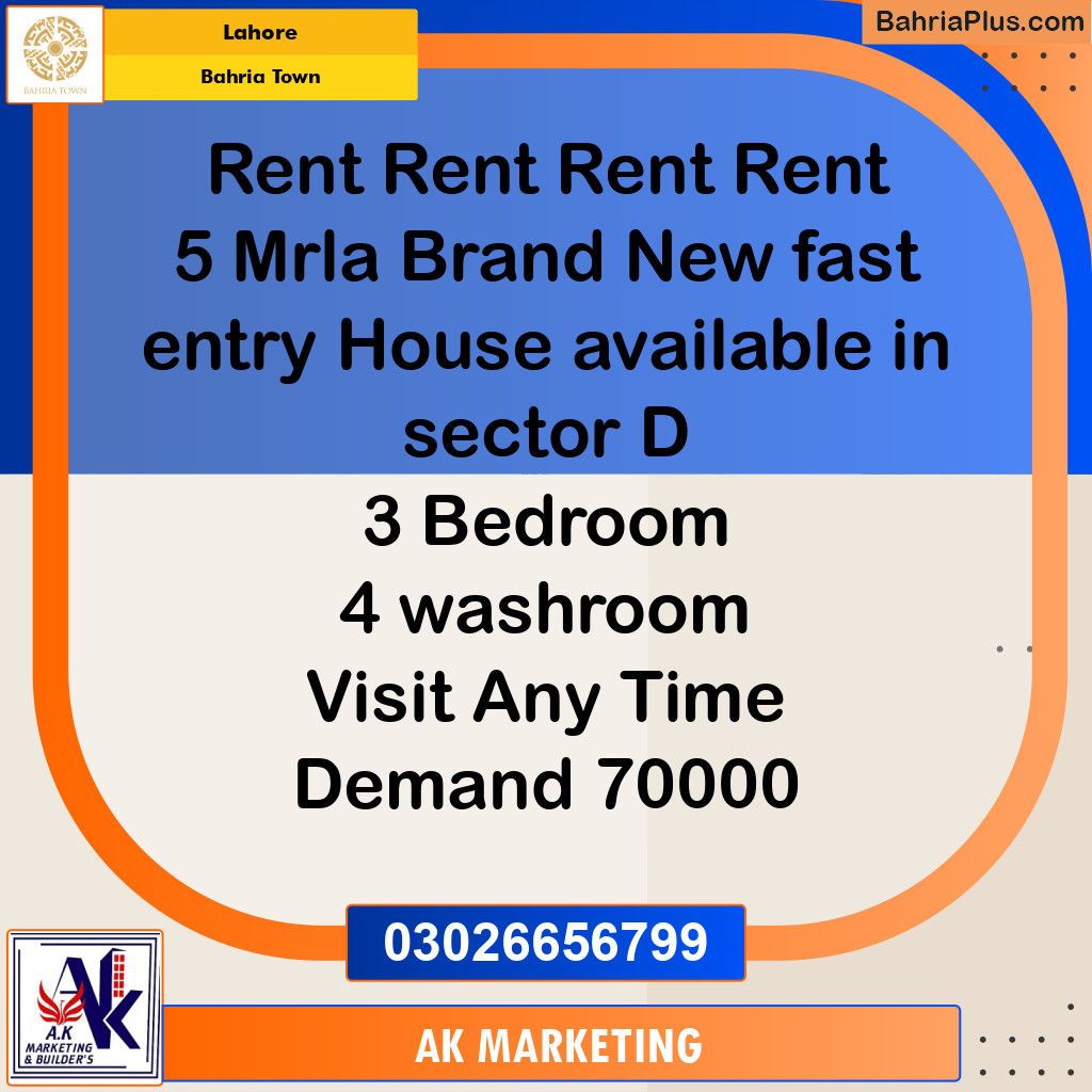 5 Marla Residential House for Rent in Bahria Town, Lahore - (BP-300035)