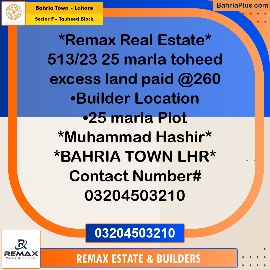 1 Kanal Residential Plot for Sale in Sector F - Tauheed Block -  Bahria Town, Lahore - (BP-300251)