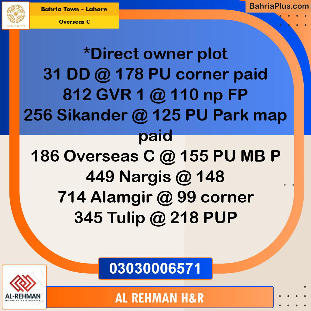 10 Marla Residential Plot for Sale in Overseas C -  Bahria Town, Lahore - (BP-300272)