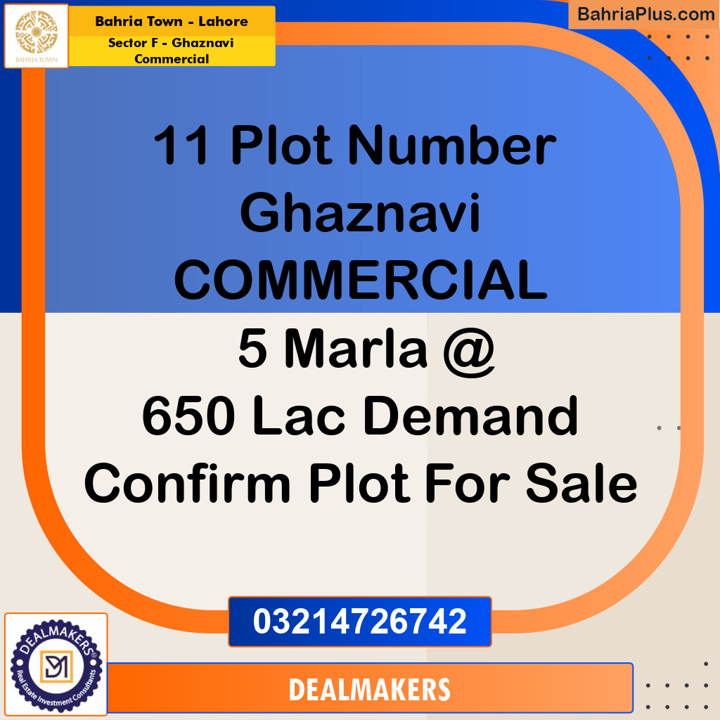 5 Marla Commercial Plot for Sale in Sector F - Ghaznavi Commercial -  Bahria Town, Lahore - (BP-300314)