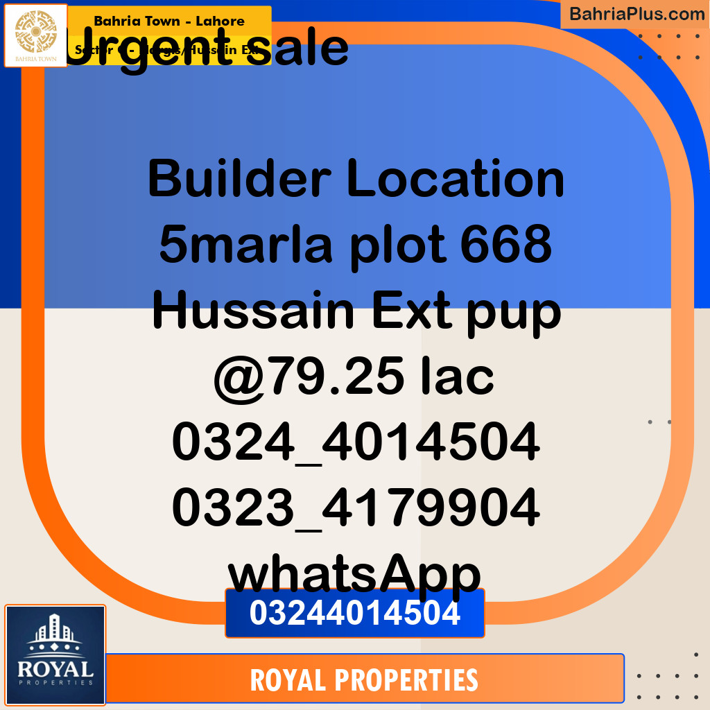 Residential Plot for Sale in Sector C - Nargis/Hussain Ext. -  Bahria Town, Lahore - (BP-300340)