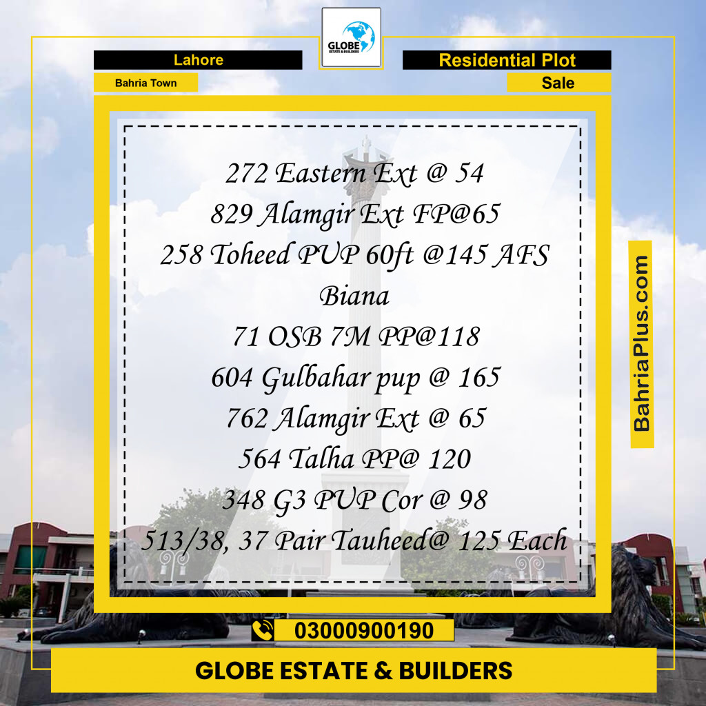 Residential Plot for Sale in Bahria Town, Lahore - (BP-300362)