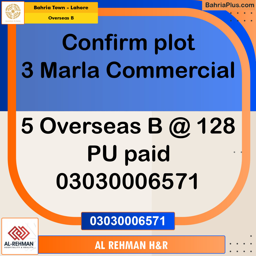 3 Marla Residential Plot for Sale in Overseas B -  Bahria Town, Lahore - (BP-300478)