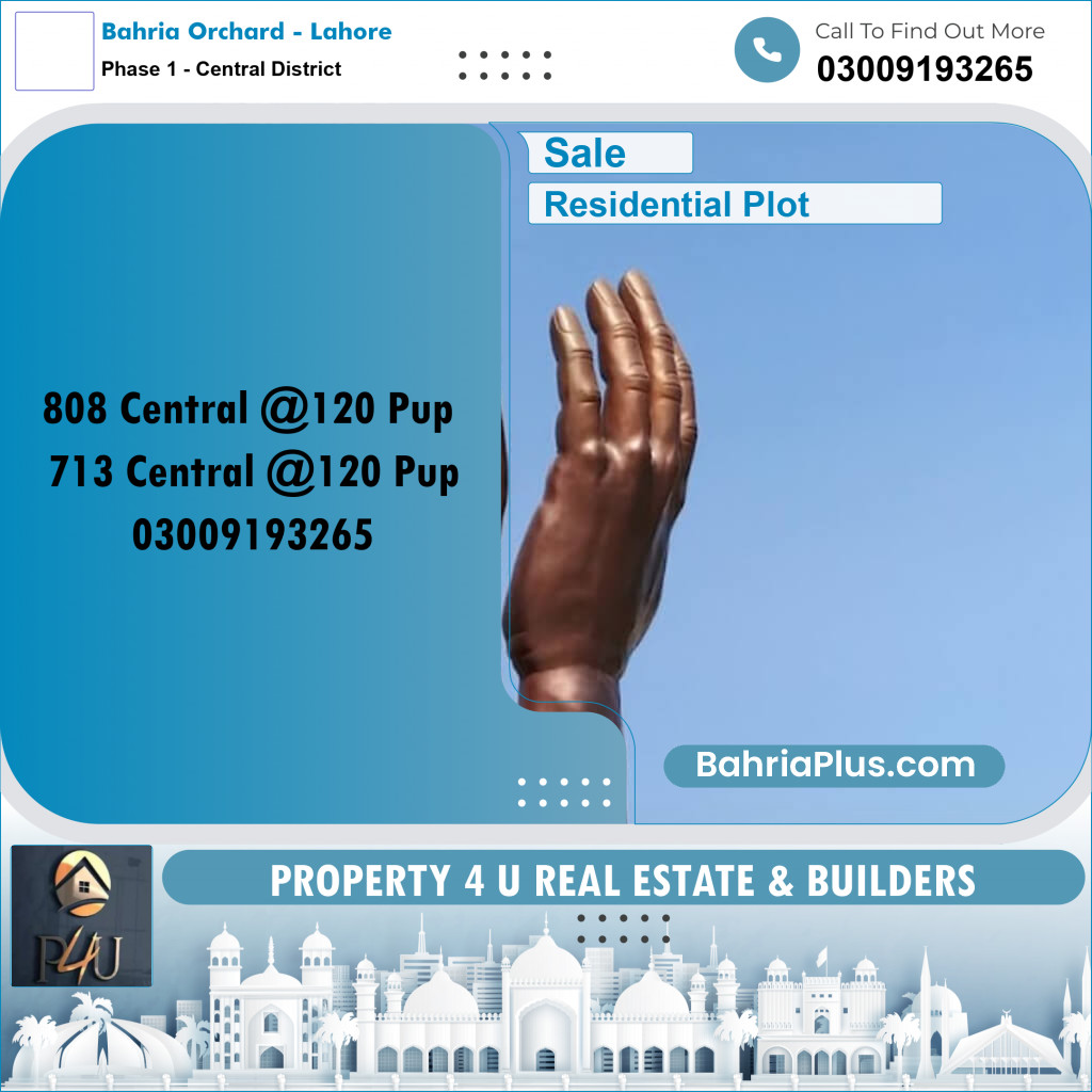 10 Marla Residential Plot for Sale in Phase 1 - Central District -  Bahria Orchard, Lahore - (BP-300490)