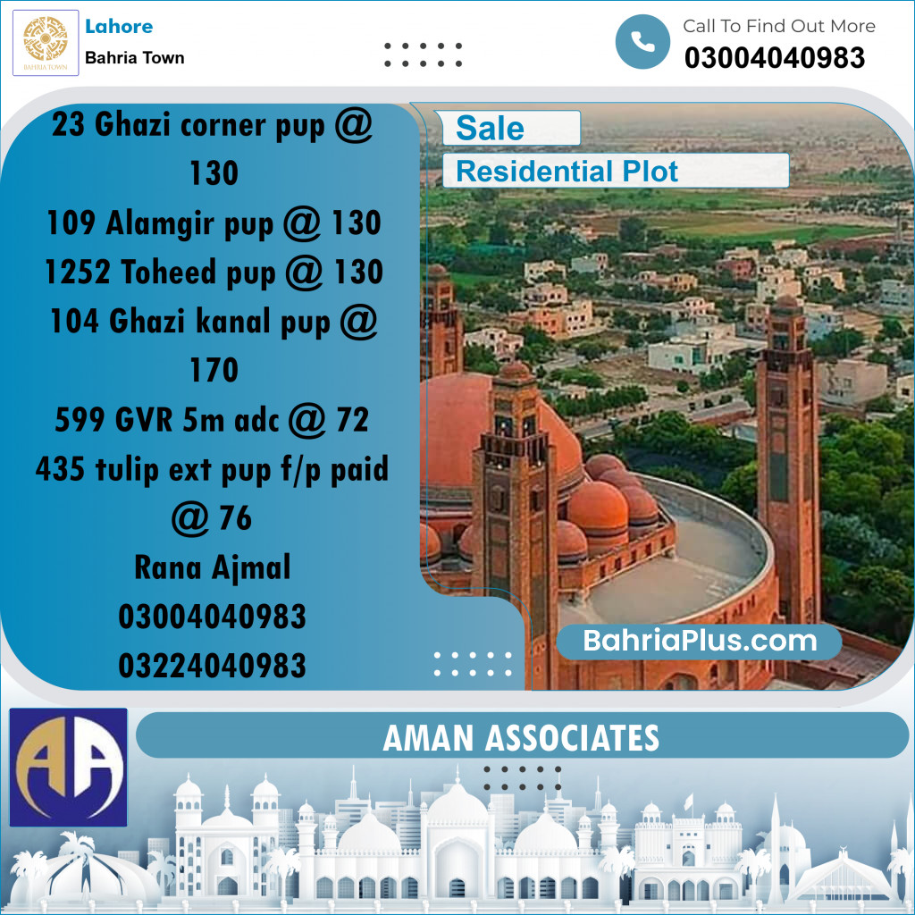 Residential Plot for Sale in Bahria Town, Lahore - (BP-300537)