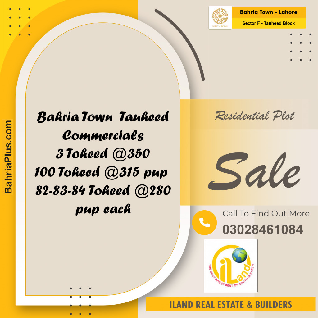 Residential Plot for Sale in Sector F - Tauheed Block -  Bahria Town, Lahore - (BP-300547)