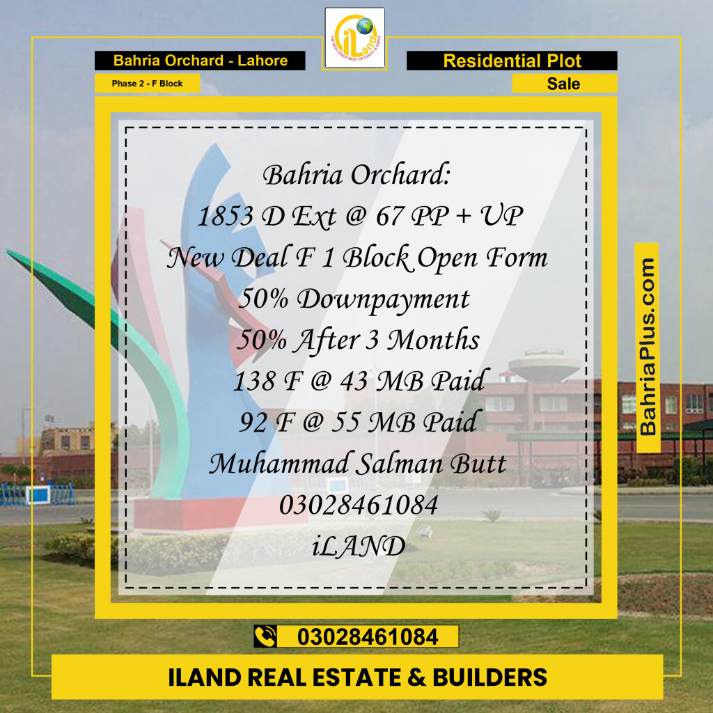Residential Plot for Sale in Phase 2 - F Block -  Bahria Orchard, Lahore - (BP-300548)