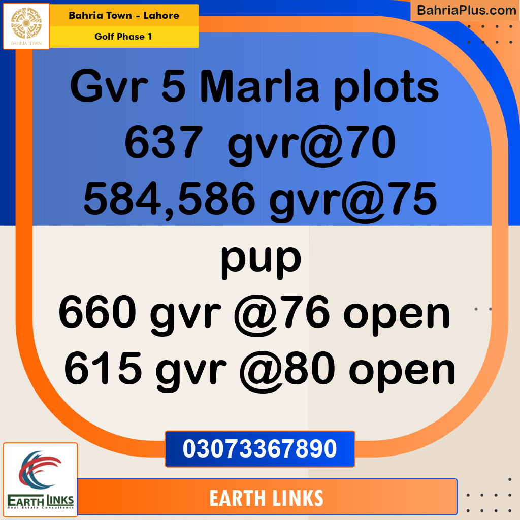 5 Marla Residential Plot for Sale in Golf Phase 1 -  Bahria Town, Lahore - (BP-300593)