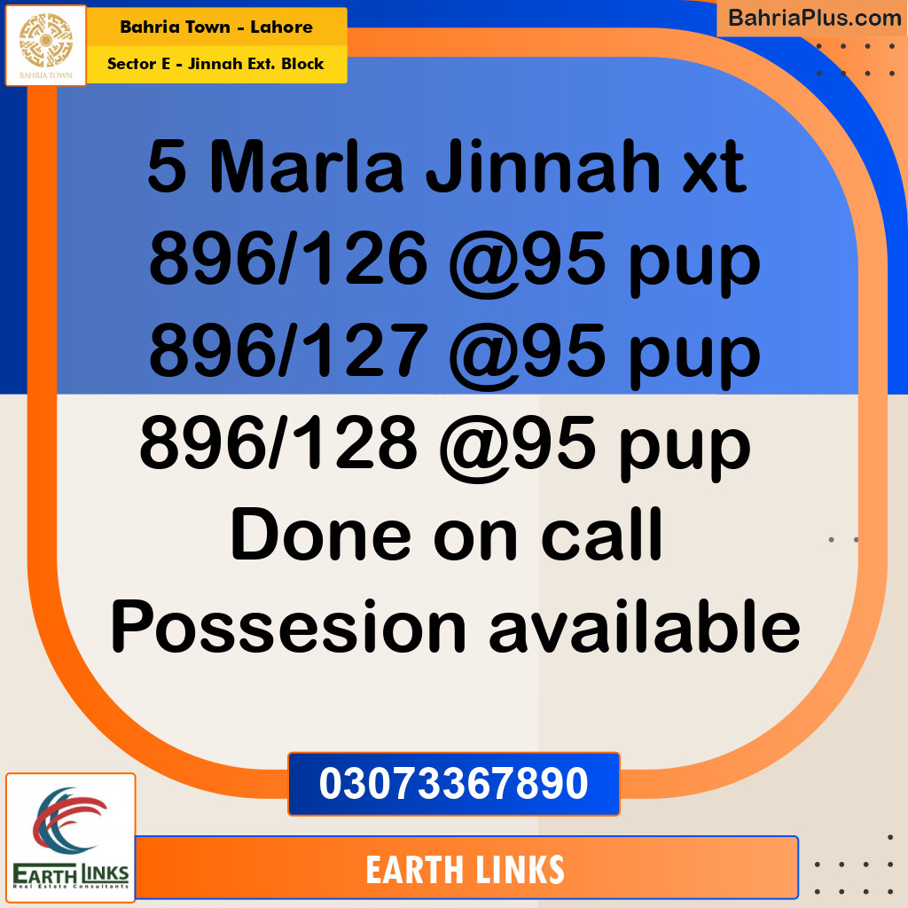 5 Marla Residential Plot for Sale in Sector E - Jinnah Ext. Block -  Bahria Town, Lahore - (BP-300594)