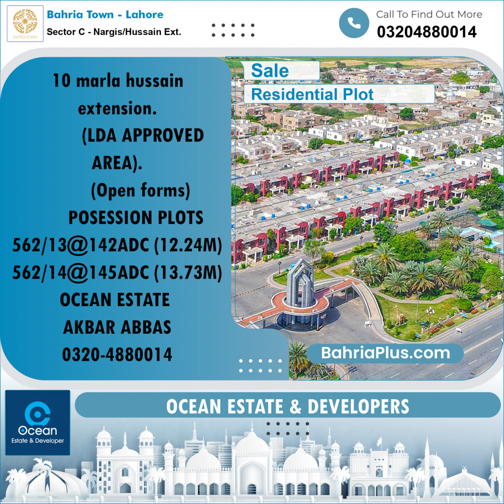 Residential Plot for Sale in Sector C - Nargis/Hussain Ext. -  Bahria Town, Lahore - (BP-300614)