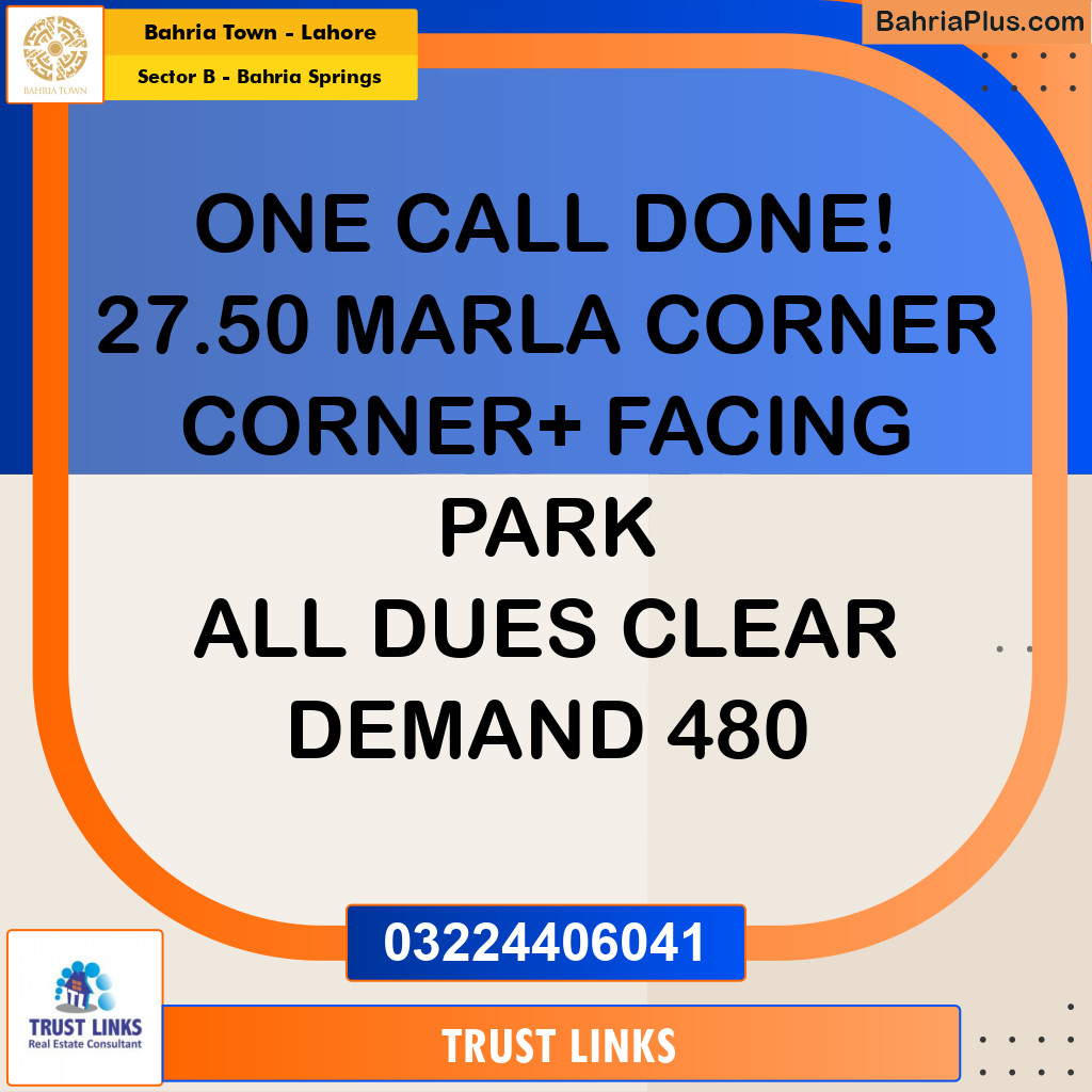 27.5 Marla Residential Plot for Sale in Sector B - Bahria Springs -  Bahria Town, Lahore - (BP-300659)