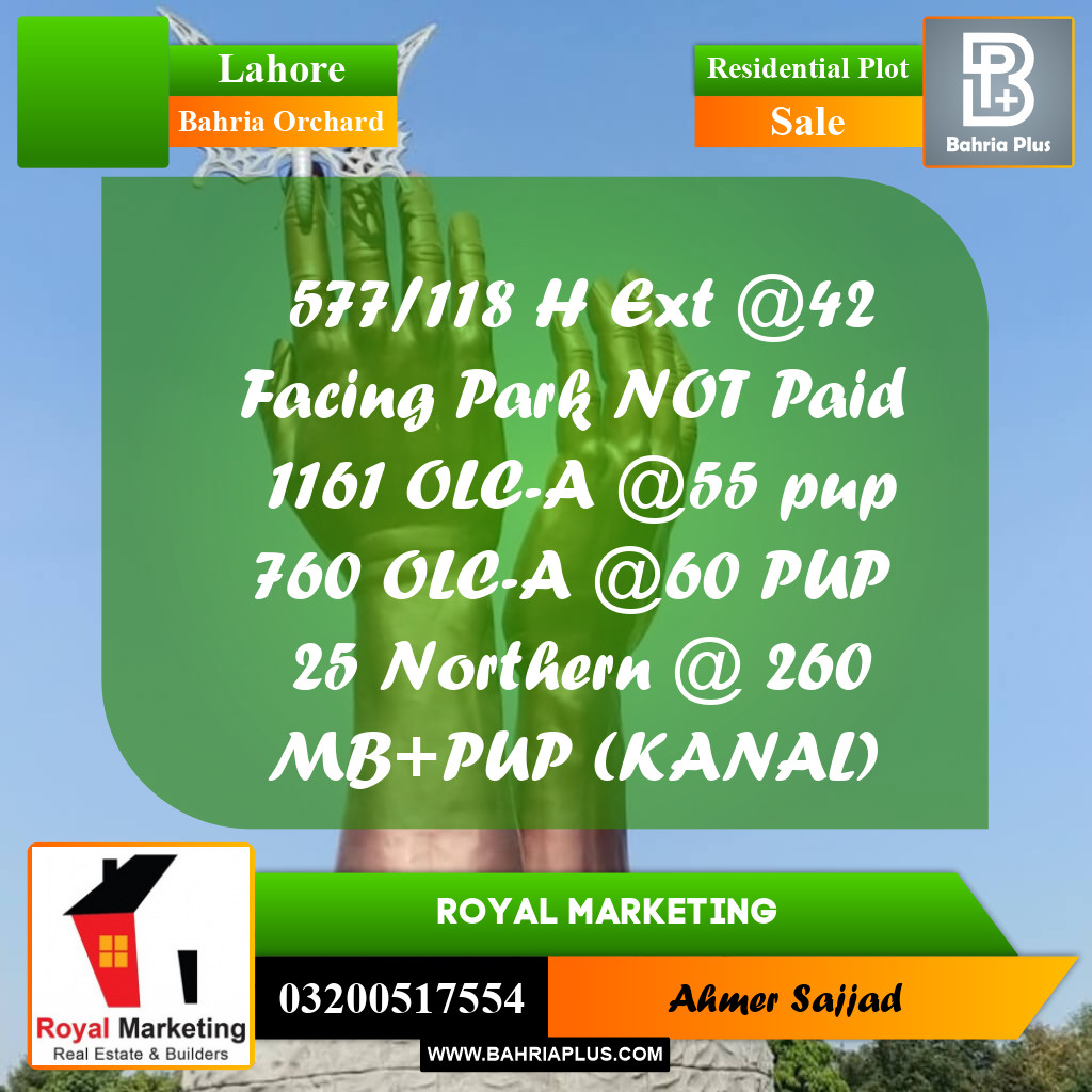 Residential Plot for Sale in Bahria Orchard, Lahore - (BP-300701)