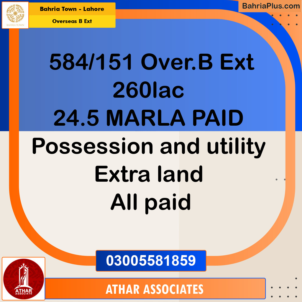 25 Marla Residential Plot for Sale in Overseas B Ext -  Bahria Town, Lahore - (BP-300731)
