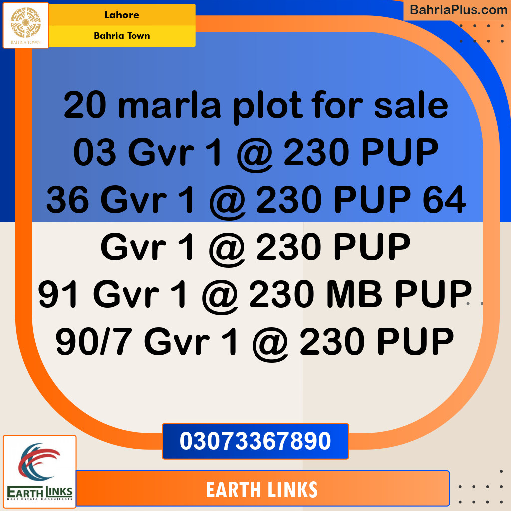 1 Kanal Residential Plot for Sale in Bahria Town, Lahore - (BP-300773)