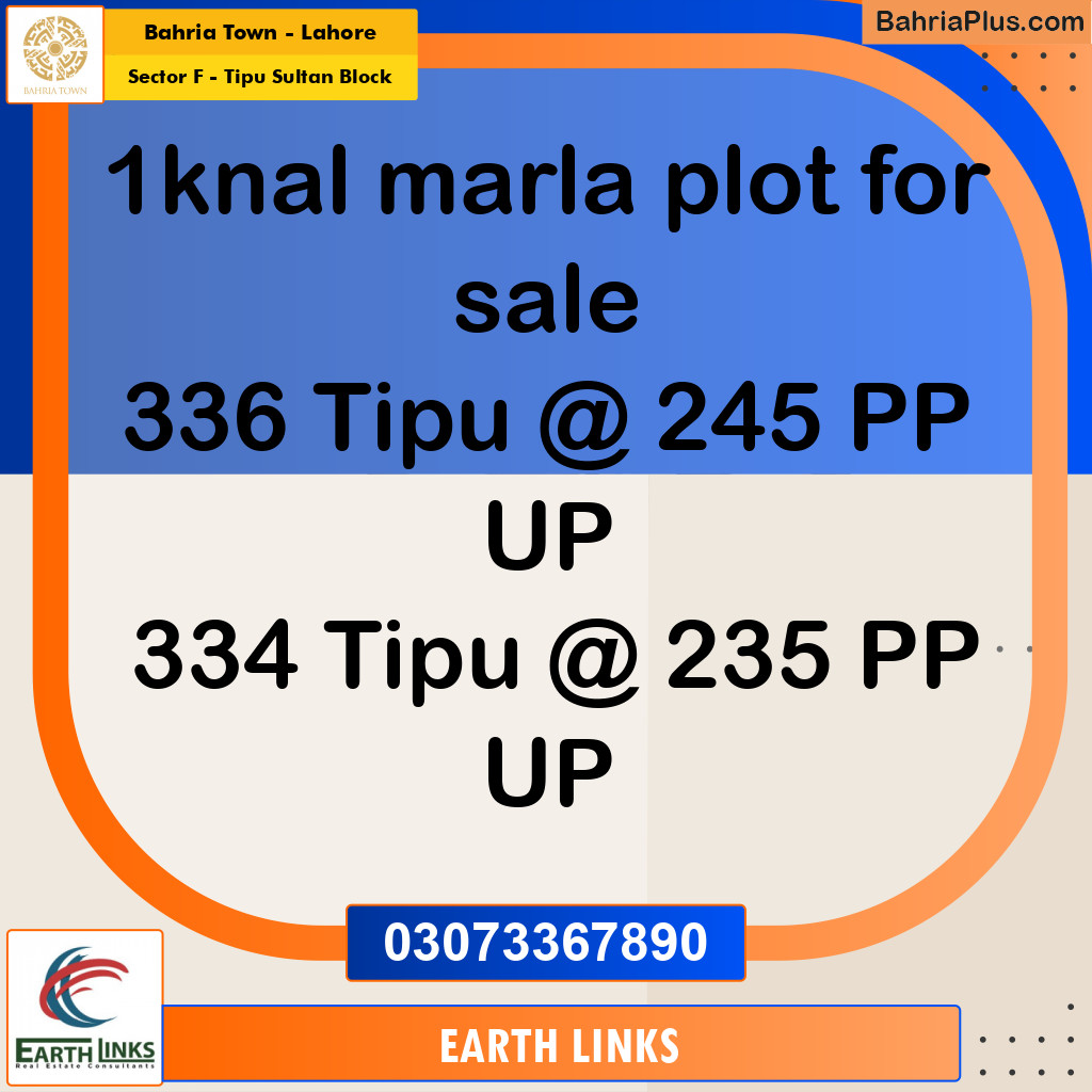 1 Kanal Residential Plot for Sale in Sector F - Tipu Sultan Block -  Bahria Town, Lahore - (BP-300776)