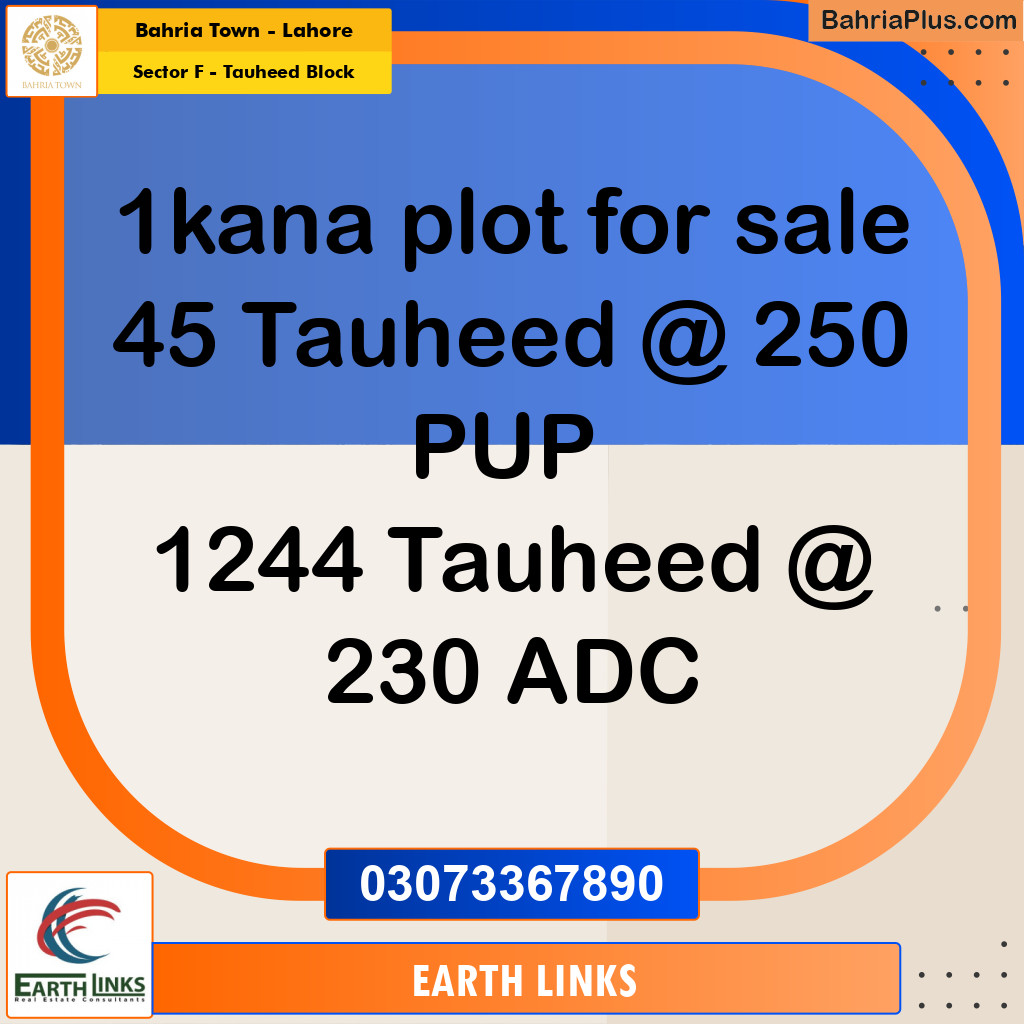 1 Kanal Residential Plot for Sale in Sector F - Tauheed Block -  Bahria Town, Lahore - (BP-300778)