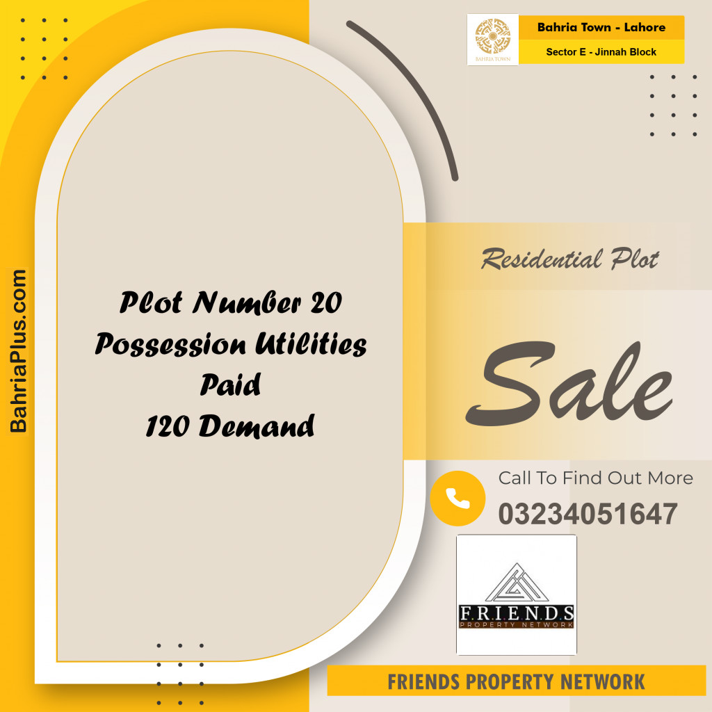 5 Marla Residential Plot for Sale in Sector E - Jinnah Block -  Bahria Town, Lahore - (BP-300791)