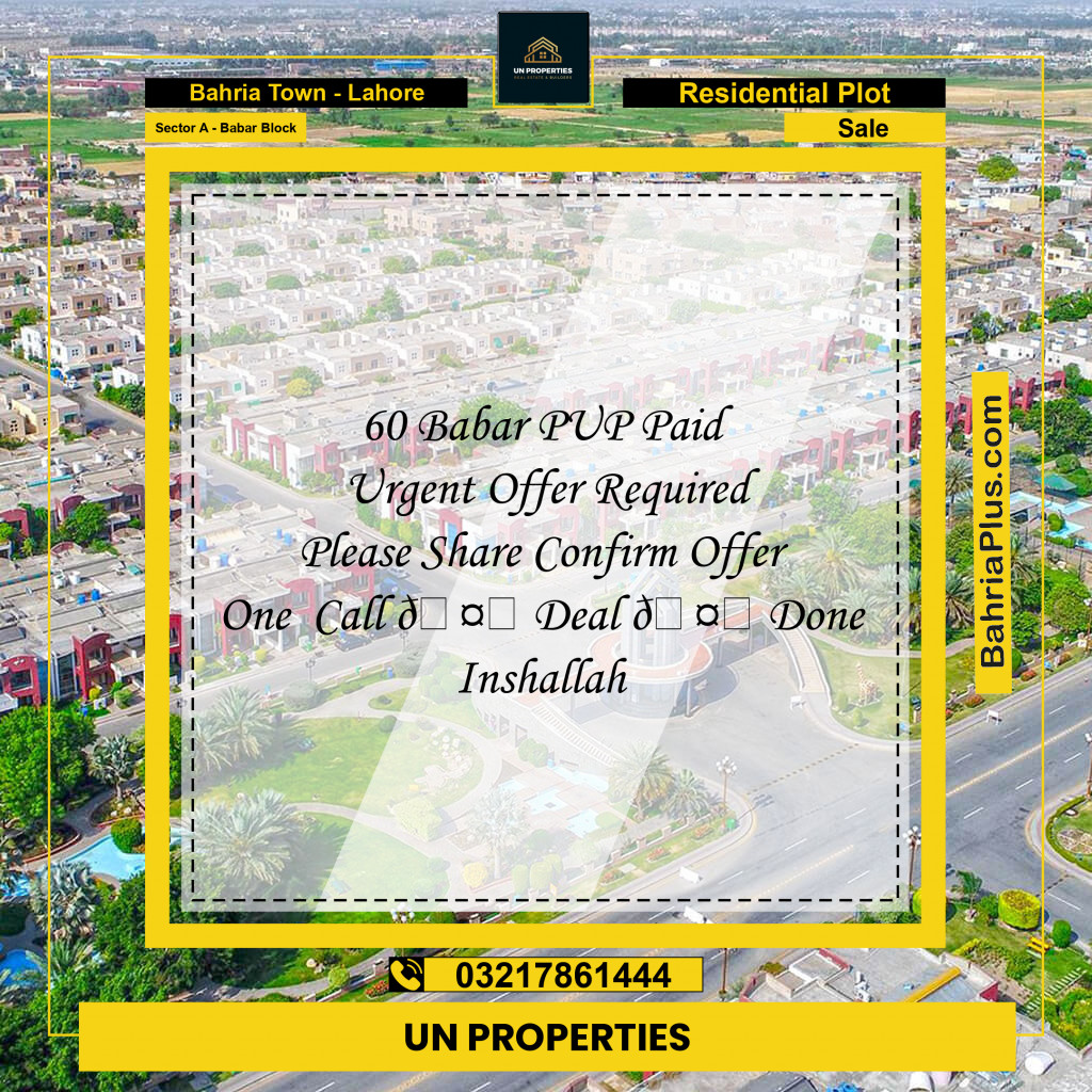 1 Kanal Residential Plot for Sale in Sector A - Babar Block -  Bahria Town, Lahore - (BP-300836)