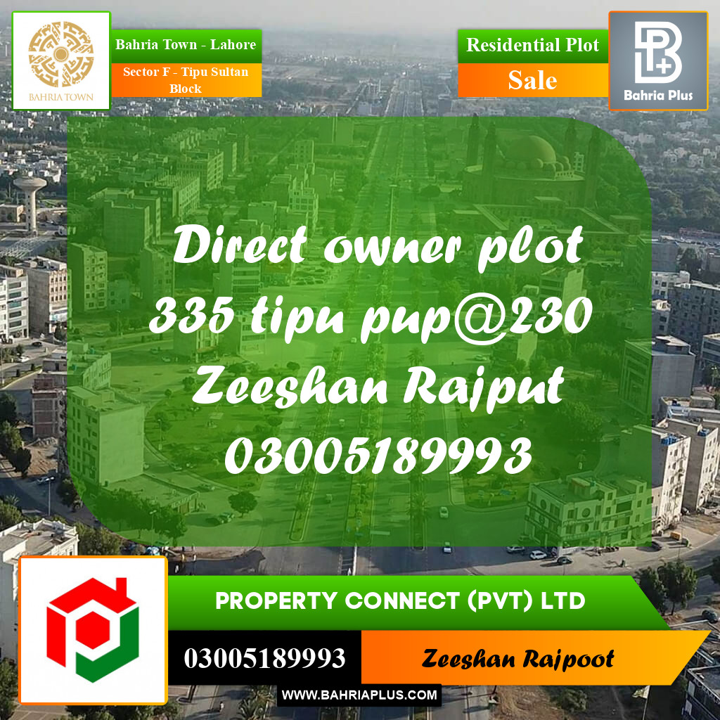 Residential Plot for Sale in Sector F - Tipu Sultan Block -  Bahria Town, Lahore - (BP-300841)