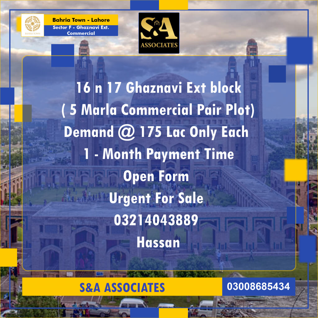 5 Marla Commercial Plot for Sale in Sector F - Ghaznavi Ext. Commercial -  Bahria Town, Lahore - (BP-300864)