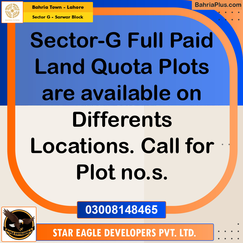 5 Marla Residential Plot for Sale in Sector G - Sarwar Block -  Bahria Town, Lahore - (BP-300900)
