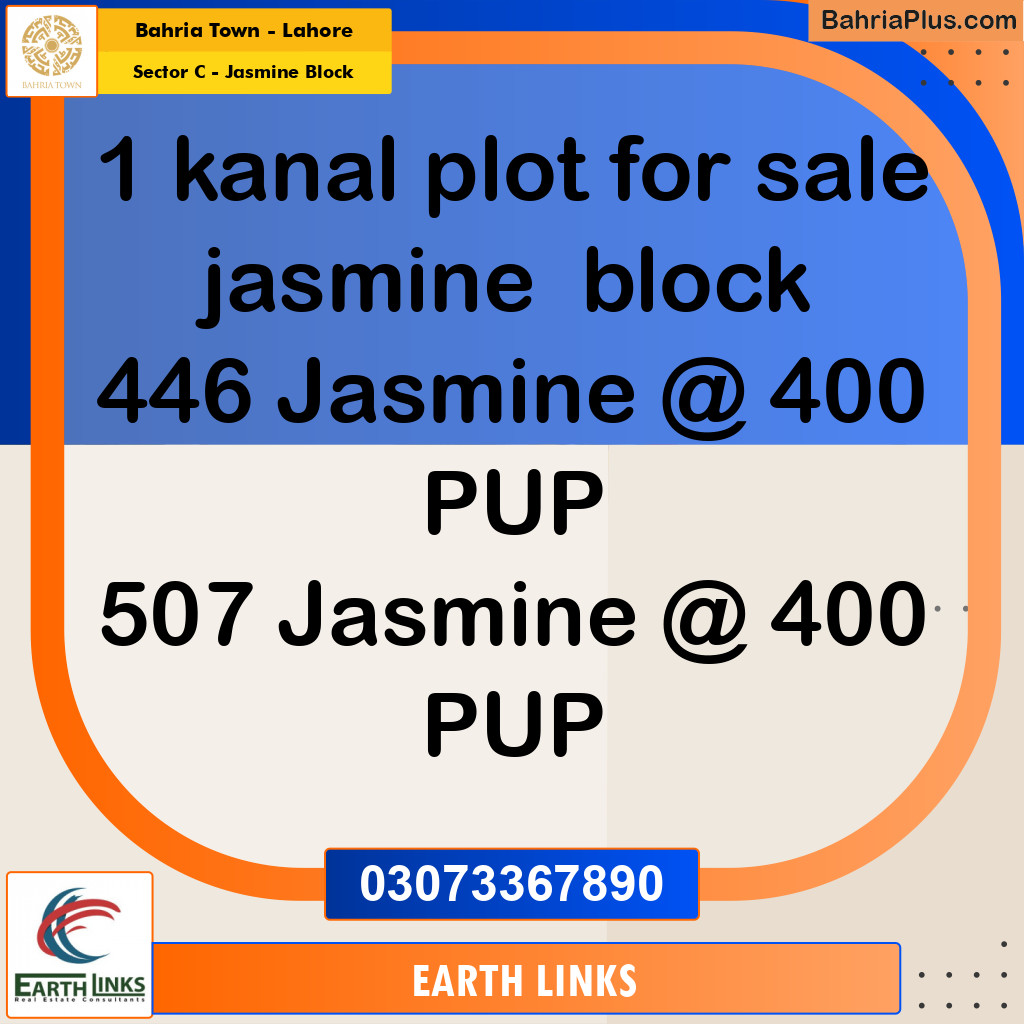1 Kanal Residential Plot for Sale in Sector C - Jasmine Block -  Bahria Town, Lahore - (BP-300914)