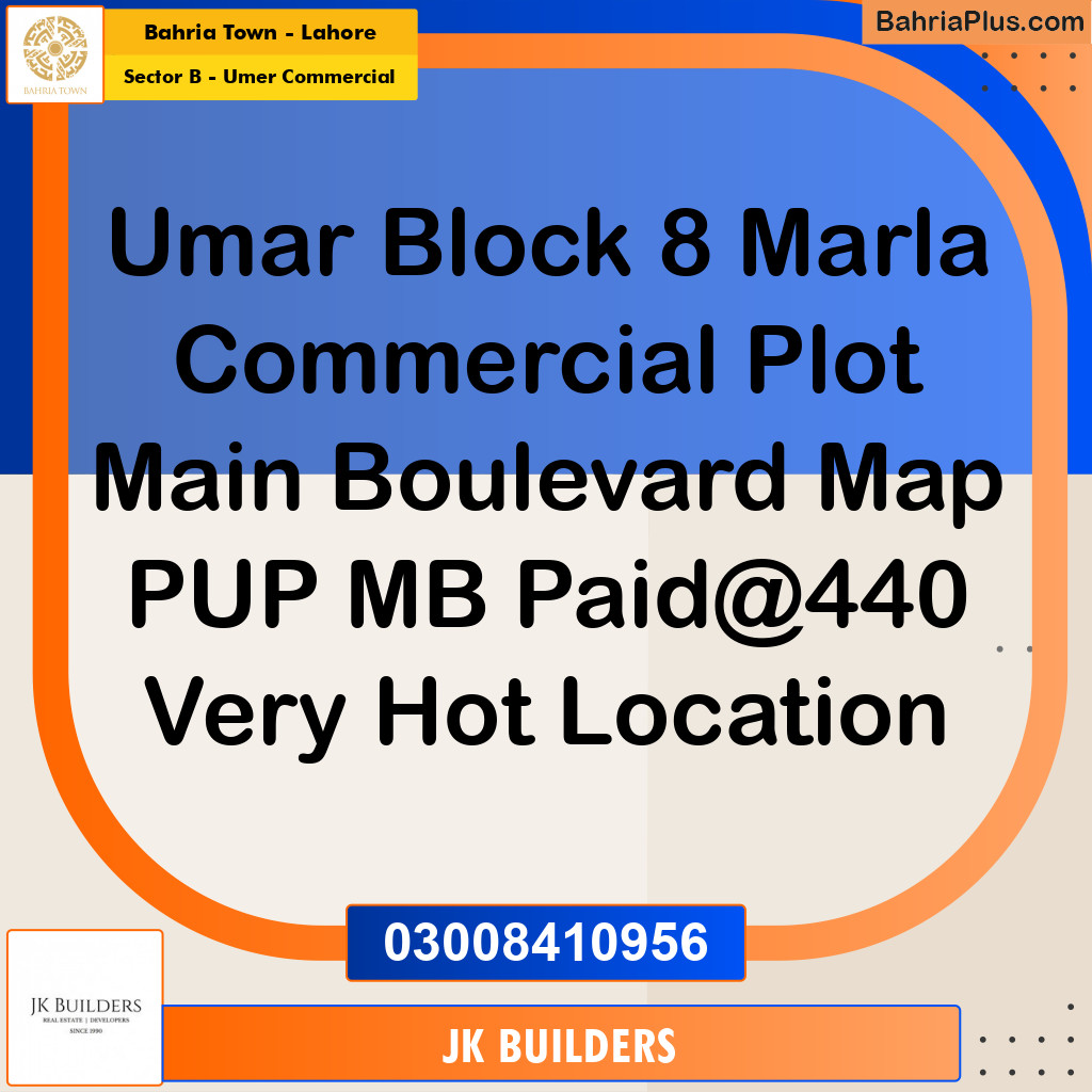 8 Marla Commercial Plot for Sale in Sector B - Umer Commercial -  Bahria Town, Lahore - (BP-301603)