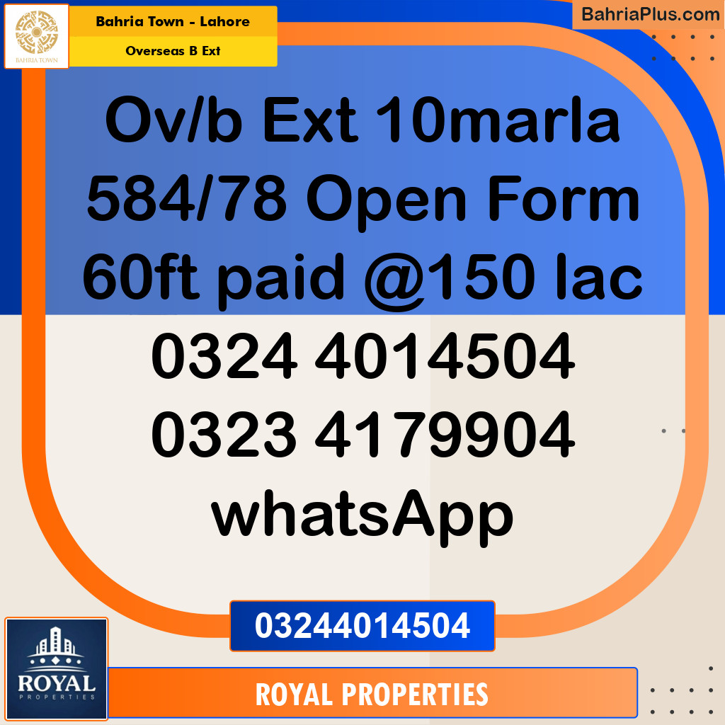 Residential Plot for Sale in Overseas B Ext -  Bahria Town, Lahore - (BP-301607)