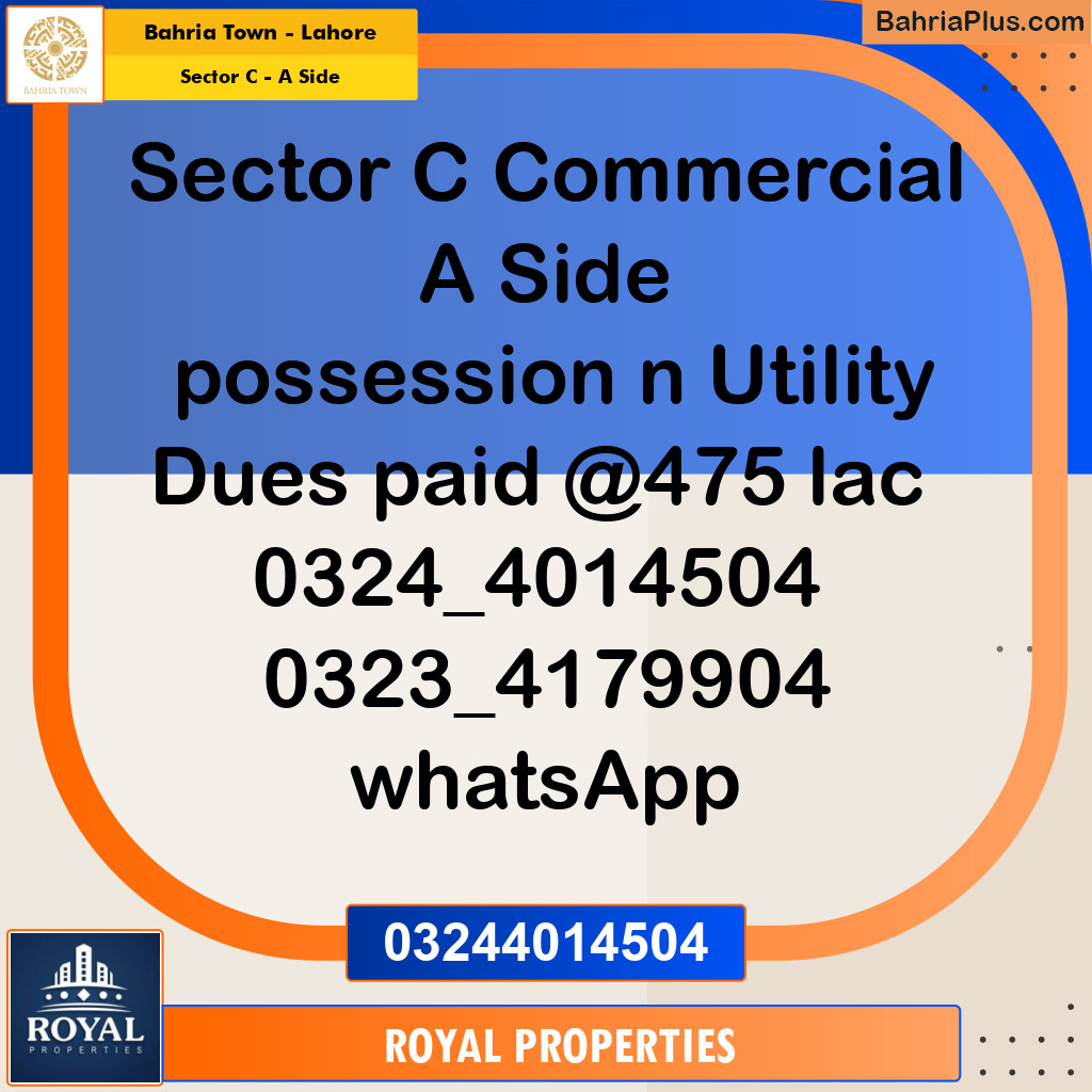 Commercial Plot for Sale in Sector C - A Side -  Bahria Town, Lahore - (BP-301644)