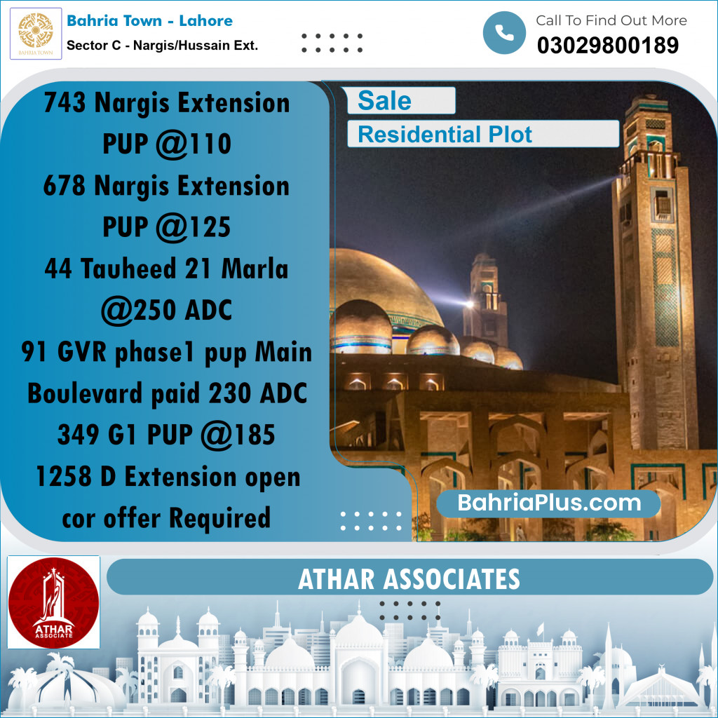 10 Marla Residential Plot for Sale in Sector C - Nargis/Hussain Ext. -  Bahria Town, Lahore - (BP-301714)