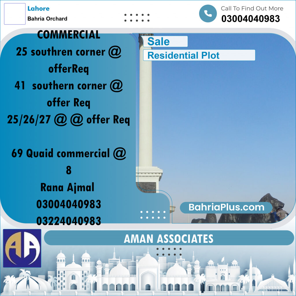 Residential Plot for Sale in Bahria Orchard, Lahore - (BP-301736)