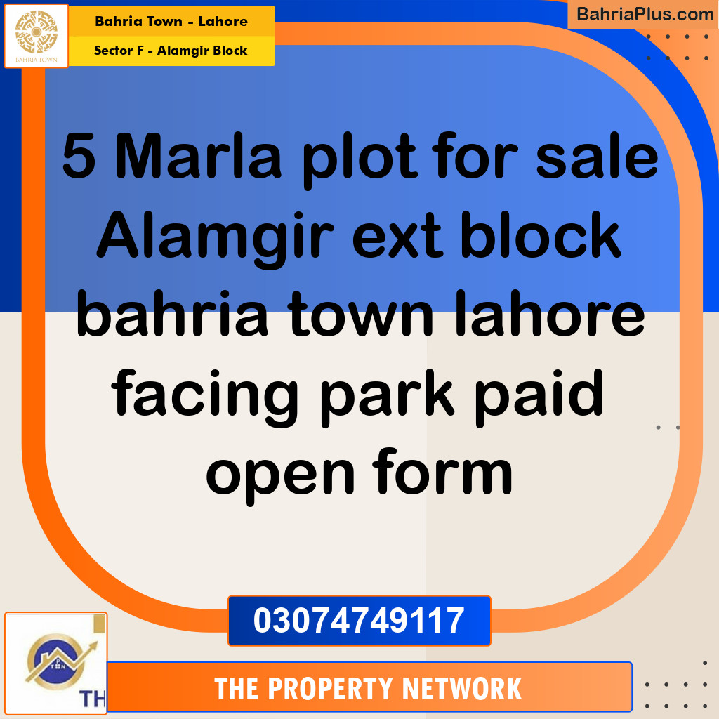 5 Marla Residential Plot for Sale in Sector F - Alamgir Block -  Bahria Town, Lahore - (BP-301744)