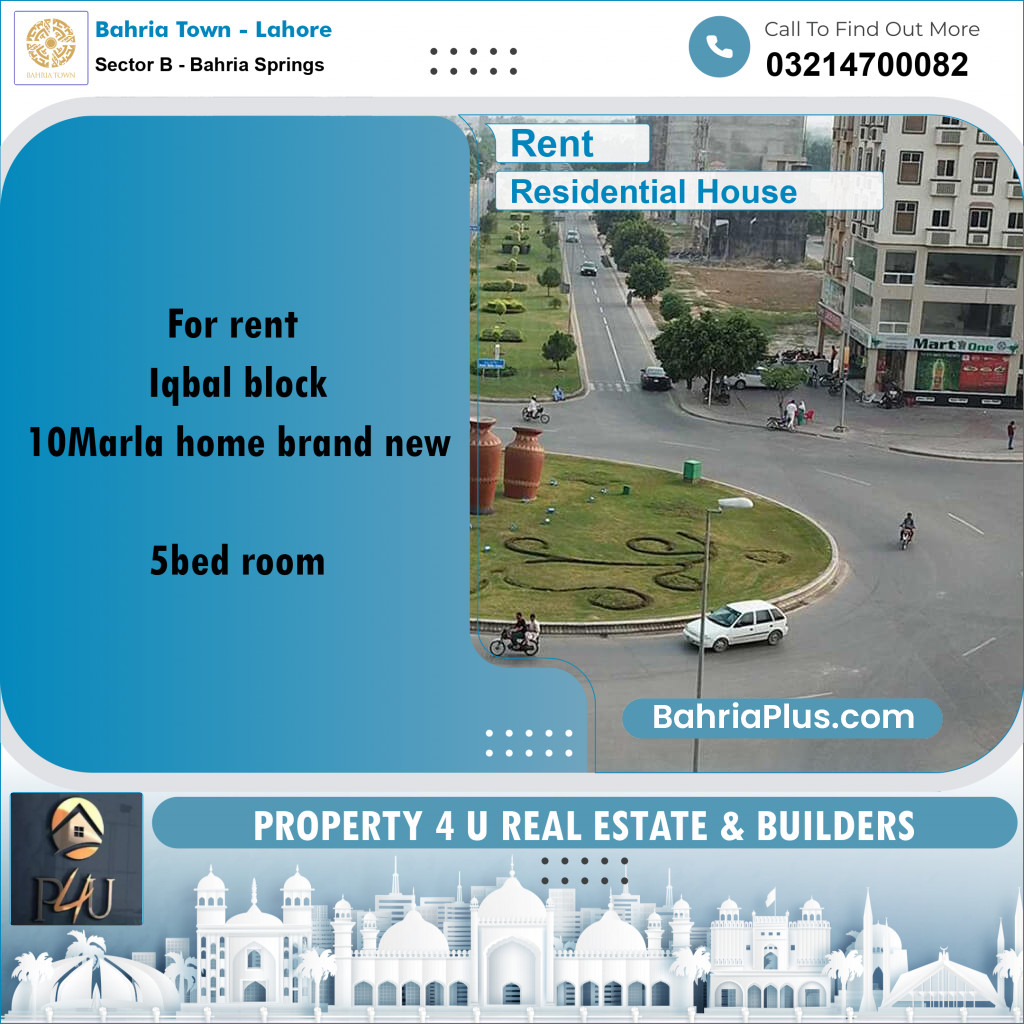 10 Marla Residential House for Rent in Sector B - Bahria Springs -  Bahria Town, Lahore - (BP-301757)