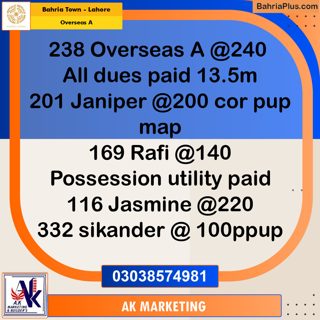 13 Marla Residential Plot for Sale in Overseas A -  Bahria Town, Lahore - (BP-301769)