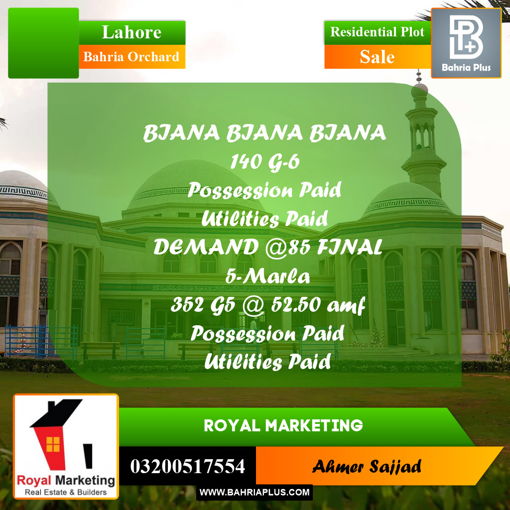Residential Plot for Sale in Bahria Orchard, Lahore - (BP-301781)