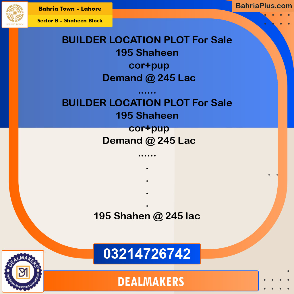 10 Marla Residential Plot for Sale in Sector B - Shaheen Block -  Bahria Town, Lahore - (BP-301794)