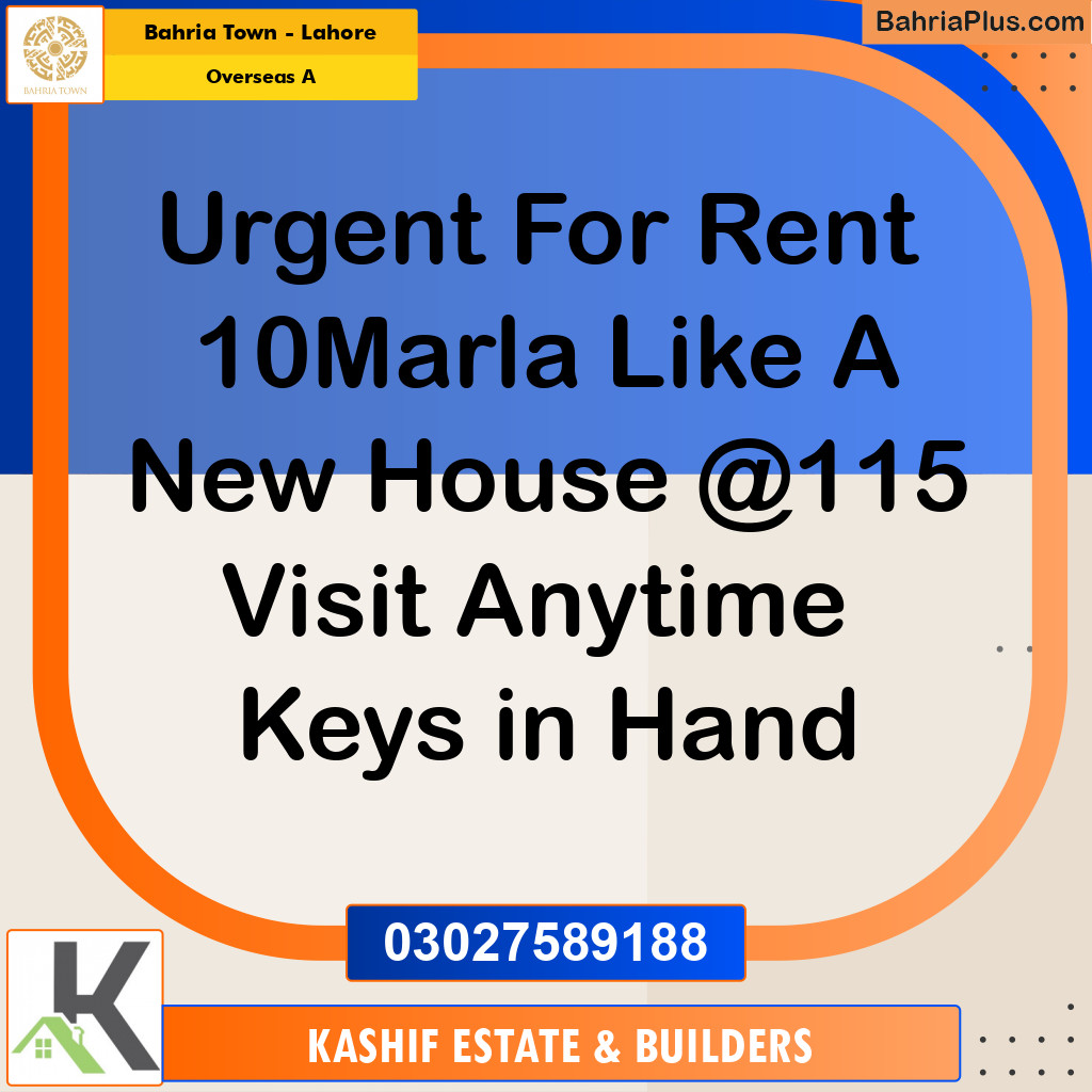 10 Marla Residential House for Rent in Overseas A -  Bahria Town, Lahore - (BP-301803)