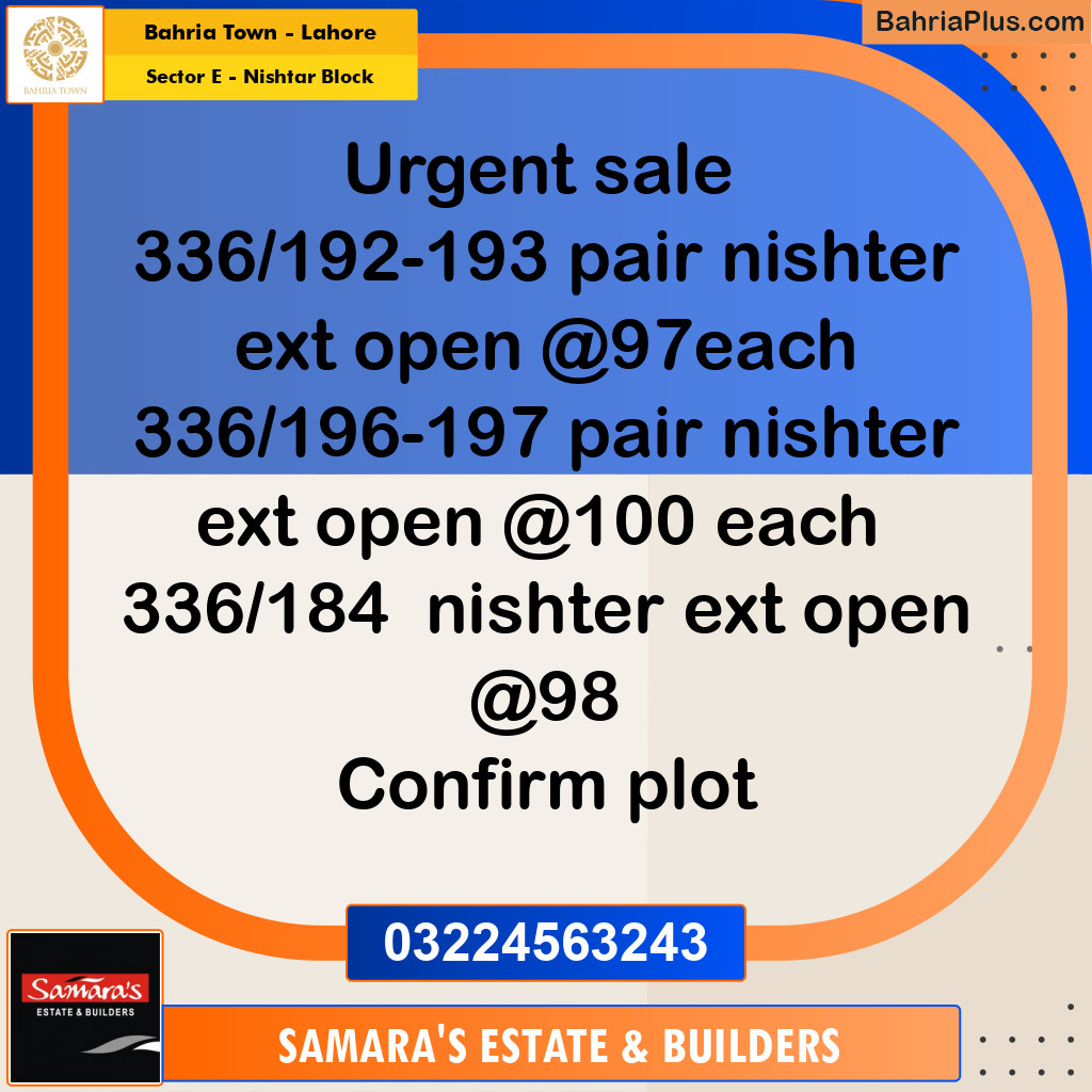 5 Marla Residential Plot for Sale in Sector E - Nishtar Block -  Bahria Town, Lahore - (BP-301830)