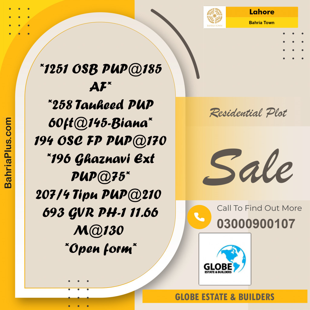Residential Plot for Sale in Bahria Town, Lahore - (BP-301879)
